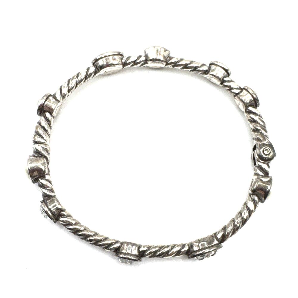 Brighton Monte Carlo White Crystals Pearls Stones Silver Hinged Bangle Bracelet